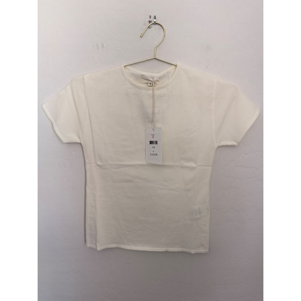 DL1961 Instasculpt Knit Tee Cream Short Sleeve Crew Neck Minimalist Top M NWT